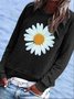 Cotton-Blend Crew Neck Floral Casual T-shirt