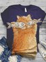 Plus Size Cotton-Blend Animal Casual Crew Neck T-shirt