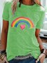 Vintage Short Sleeve Rainbow Heart Printed Crew Neck Plus Size Casual Tops