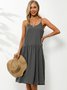 U-Neck Cotton-Blend Sleeveless Solid Weaving Dress