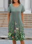 Floral A-Line Short Sleeve Crew Neck Knitting Dress