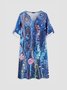 Vintage Geometric Floral Printed V Neck Casual Dress