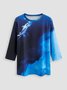 Printed 3/4 Sleeve Crew Neck Casual T-shirt
