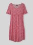 Women Floral Printed Short Sleeve Vintage Boho Weaving Tunic Dress