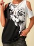 Floral-Print Off Shoulder Cold Shoulder Resort Short Sleeve T-shirt
