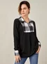 Grid Loosen Cotton Blends Casual Top