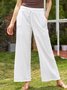 Women's Linen Casual Plain White Solid Pants