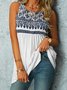 Casual Painting Cotton-Blend Crew Neck Tanks & Camis