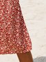 Women Short Sleeve Round Neck Floral-Print Causal Midi Dresses