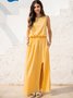 Sleeveless Holiday Solid Round Neck Long Weaving Dress