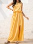 Sleeveless Holiday Solid Round Neck Long Weaving Dress