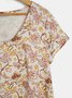 Floral Print Short Sleeve Flouncing Hem Midi Dress