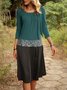 Green Half Sleeve Floral-Print Crew Neck Knitting Dress