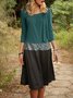 Green Half Sleeve Floral-Print Crew Neck Knitting Dress