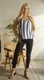 Women's V Neck Striped Loose Casual Woven Tank