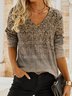 Ethnic Long Sleeve V Neck Casual Sweatshirt