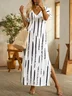 Striped Short Sleeve V Neck Casual Dress