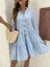 Plaid Buckle Stand Collar Casual Tunic Dress