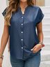 V Neck Short Sleeve Plain Regular Regular Fit Blouse For Women