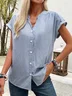 V Neck Short Sleeve Striped Regular Loose Blouse For Women