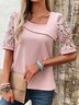 Short Sleeve Plain Lace Regular Micro-Elasticity Loose Shirt For Women