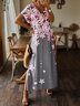 Casual Floral Short Sleeve V Neck Plus Size Printed Dress