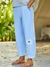 Floral Summer Casual Drawstring Lightweight No Elasticity Cotton Long H-Line Casual Pants for Women