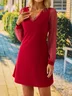 Sexy Plain V Neck Mesh Knitting Dress