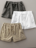 Solid Loosen Twill Casual Pockets Solid Shorts