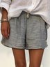 Casual Summer Striped Cotton Solid Drawstring Short