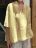 V Neck Plain Loose Half Sleeve Vacation Tunic Blouse