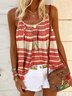 Red Sleeveless Casual Striped Cotton-Blend Tops