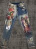 Women's  Casual  Abstract Printed Denim  Trousers