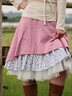 Pink A-Line Cotton-Blend Printed Casual Skirt