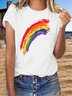 Vintage Rainbow Printed Plus Size Short Sleeve Casual Tops
