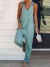 Casual Plus Size V Neck Sleeveless Jumpsuit Overalls Jumpsuit & Romper