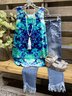 Blue A-Line Crew Neck Floral-Print Sleeveless shirt & Top