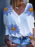 White Casual Cotton Floral T-shirt