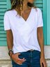 Woman Casual Solid Short Sleeve Cotton V Neck Blouse