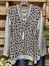Casual Long Sleeve Color-Block Leopard Tunic T-Shirt
