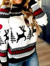 Women Geometric Vacation Spring Acrylic Party Christmas Long sleeve Crew Neck Sweater