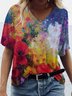Floral Vacation V Neck Cotton-Blend T-shirt