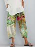 Floral  Shift  Printed  Cotton-blend  Casual  All Season Yellow Pants