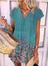 Plus Size Floral Boho Vintage Short Sleeve V Neck Casual Knitting Dress