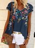 Boho Cotton Short Sleeve Embroidered Tops