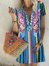 New Women Chic Vintage Boho Hippie Tribal Short Sleeve V Neck Weaving Tunic Dress