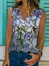 Floral  Sleeveless  Printed  Cotton-blend V neck  Holiday Summer  Multicolor Top
