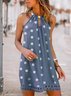 New Women Chic Plus Size Vintage Boho Holiday Polka Dots Boho Shift Sleeveless Casual Knitting Dress