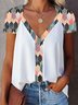Casual Printed V Neck Short Sleeve Tops