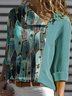 Vintage Geometric Printed Shawl Collar Long Sleeve Buttoned Plus Size Casual Shirts Tops
